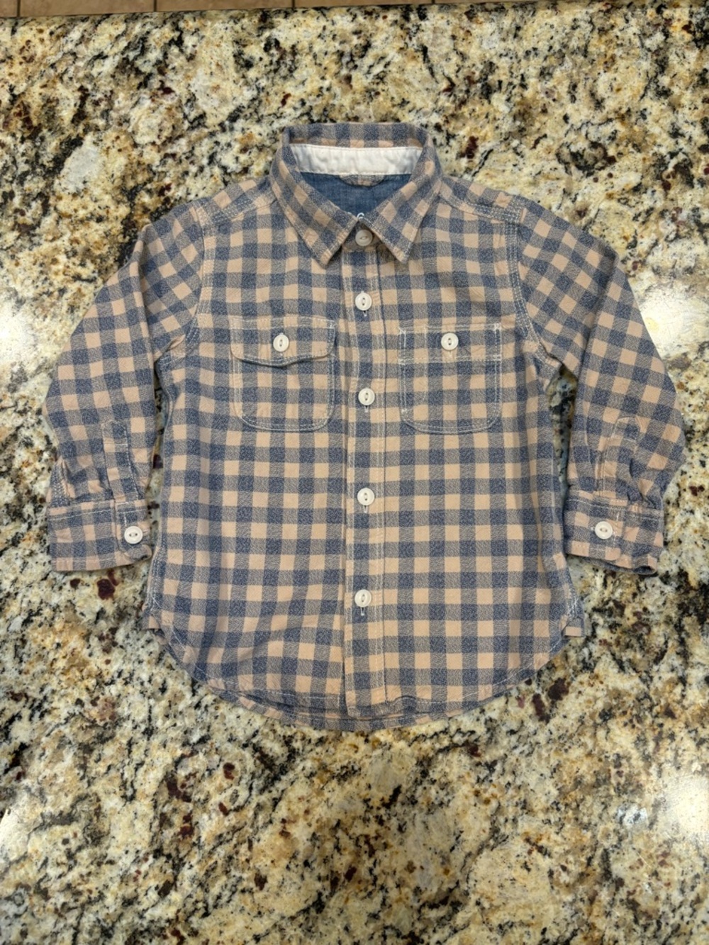 GAP Beige and Blue Plaid Button-Down Shirt